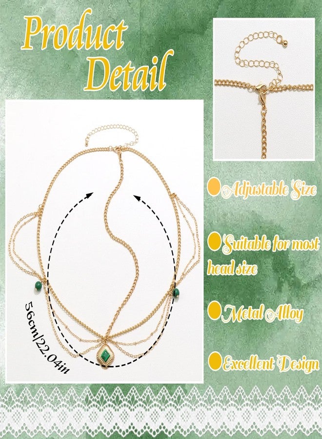 VENOFEN Head Chain Gold Headpiece Imitation Emerald Beads Forehead Jewelry for Women Boho Style Multi-Layered Chain Head Jewelry Festival Hair Decoration Accessories - Image 5